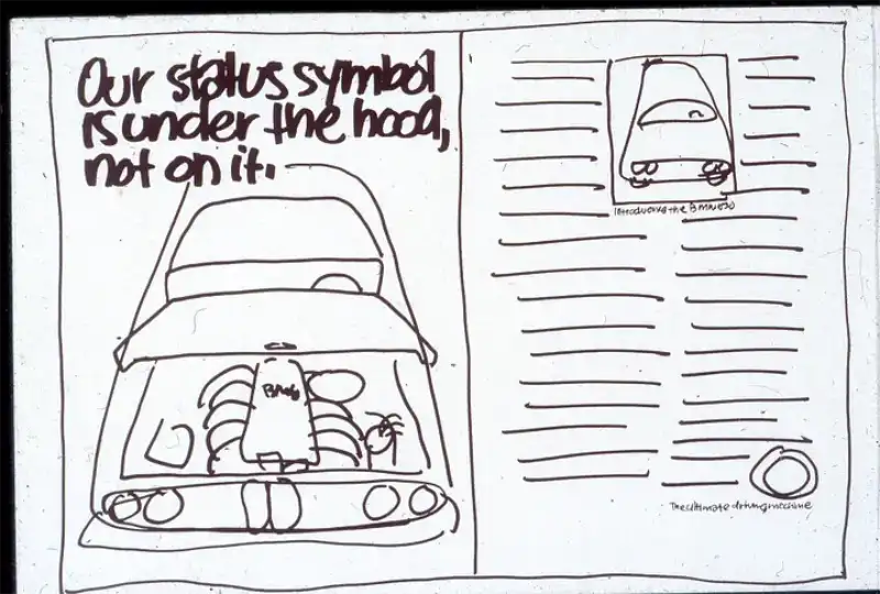 Original layout for BMW print ad by legendary advertising agency Ammirati & Puris